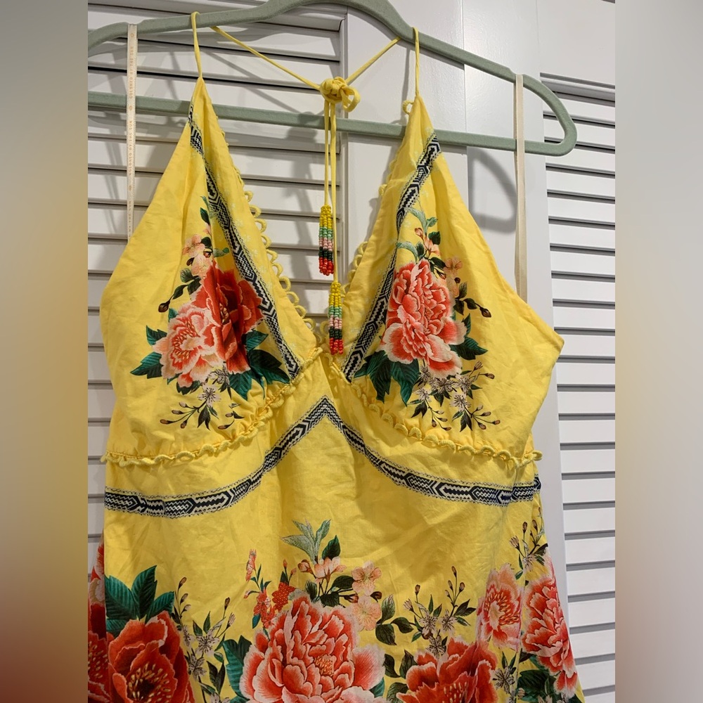 EUC Farm Rio Marisol halter top maximalist flower maxi dress boho tassels Large - Picture 5 of 14